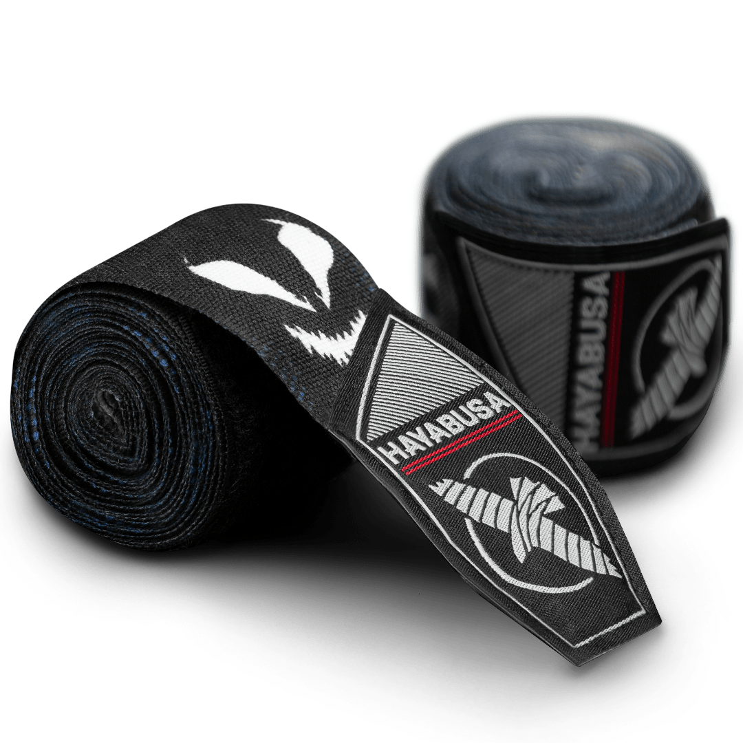 Pereche de bandaje rulate Hayabusa Marvel Hero Elite Venom cu simbolul păianjen alb