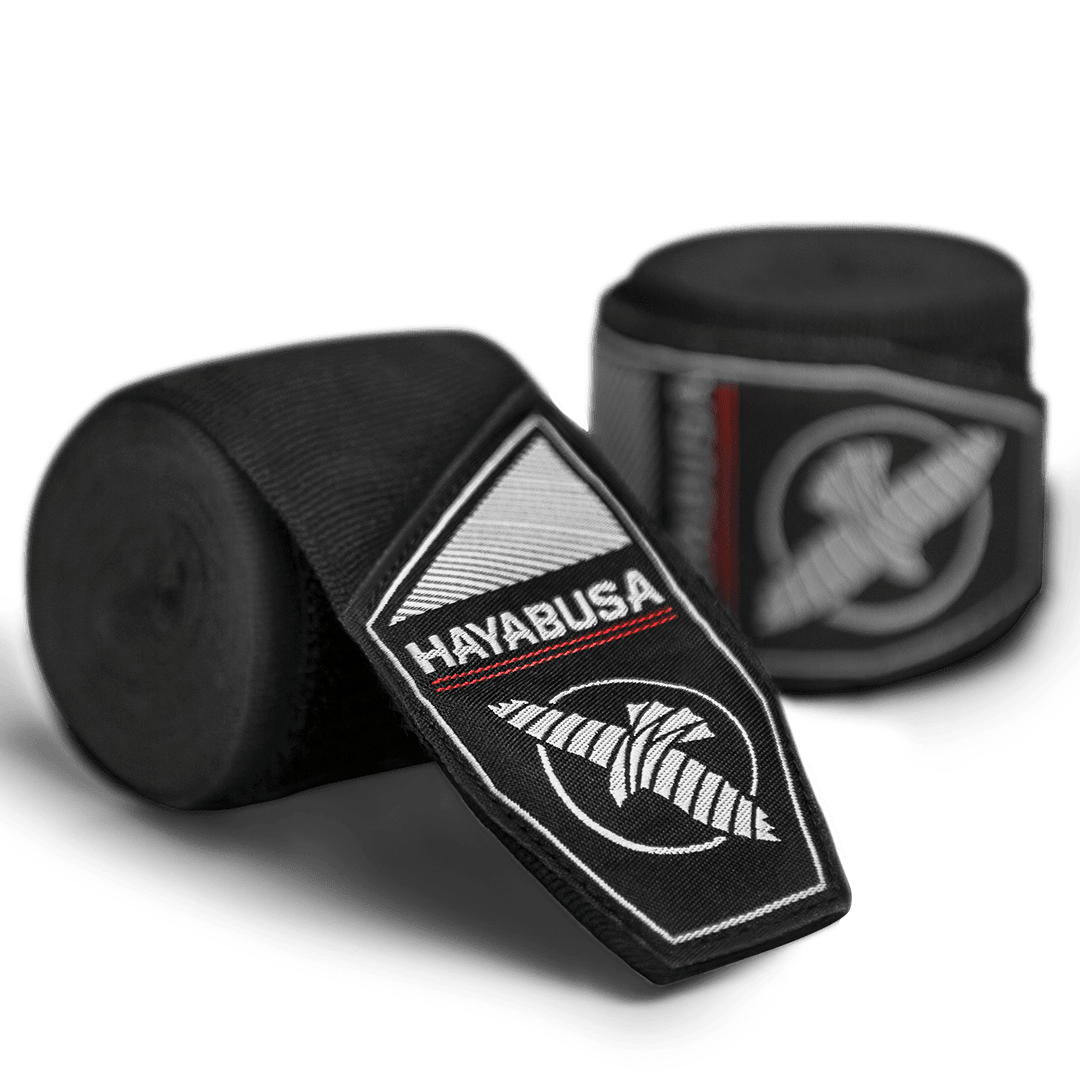 Pair of Rolled Hayabusa Perfect Stretch Youth Black Boxing Bandages for Kids