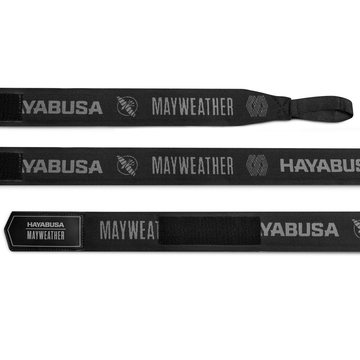 Svarta och gråa Mayweather Deluxe boxningsbandage utrullade för att framhäva materialets finish