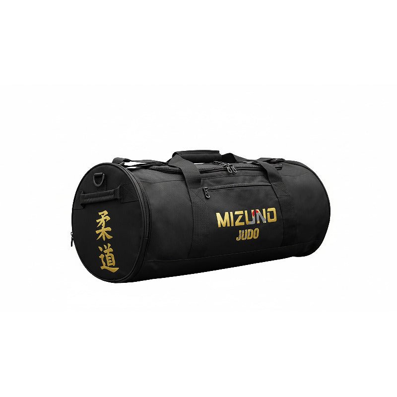 Sac Mizuno Fuji Judo noir avec écriture dorée et kanji.