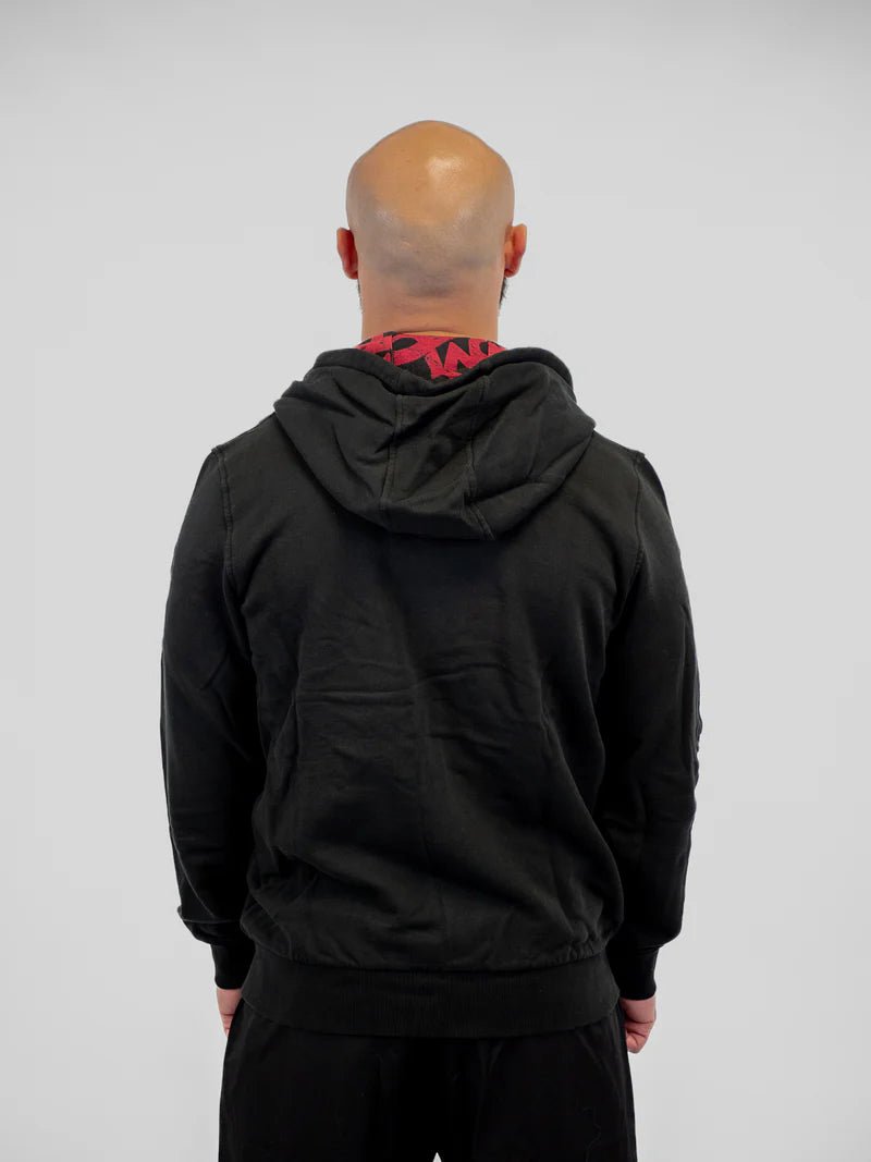 Achteraanzicht van het Metal Boxe "M" zwarte sweatshirt met de sportieve en strakke snit