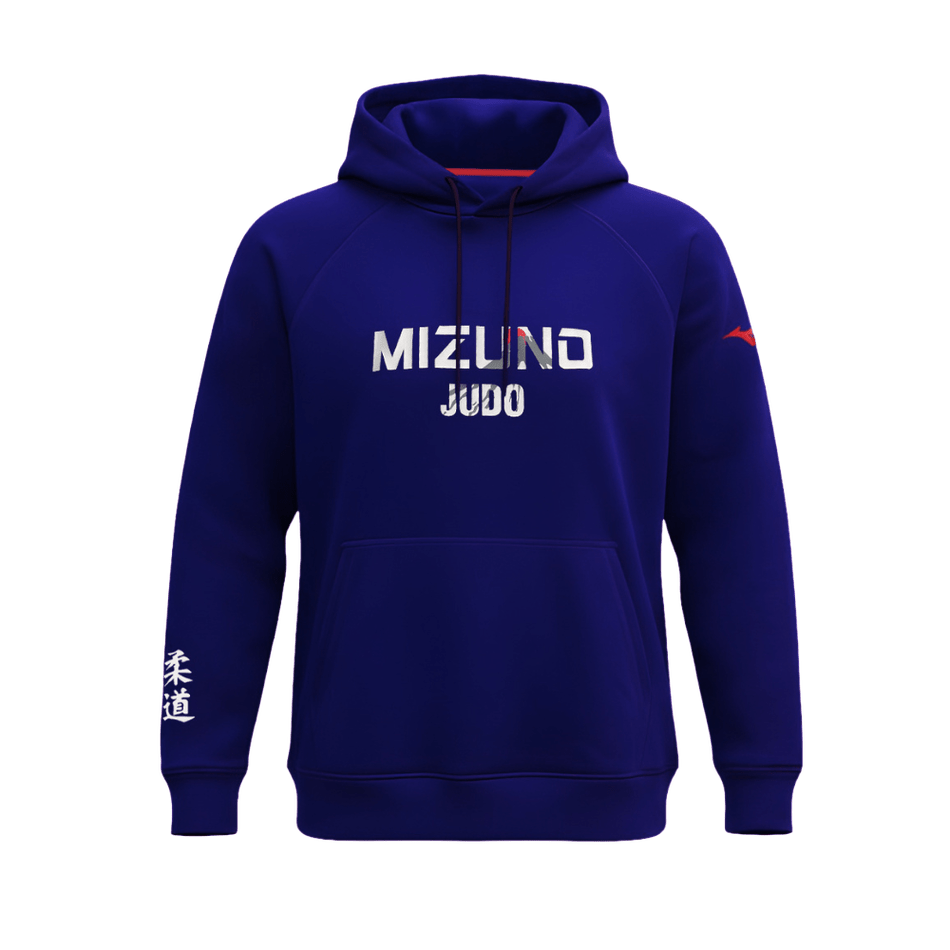Hanorac albastru Mizuno Fuji Judo cu buzunar cangur.