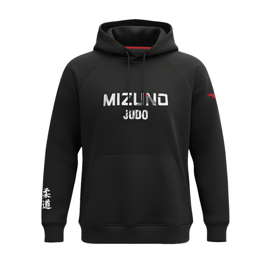 Hanorac Mizuno Fuji Judo cu glugă neagră și sigle albe.