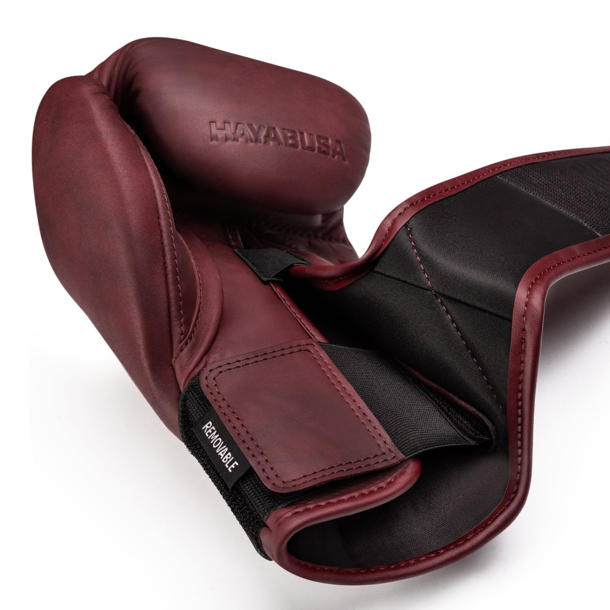 Hayabusa T360 bordeauxrode enkele handschoen, detail van de afneembare bandjes voor een persoonlijke pasvorm