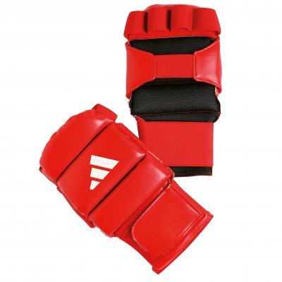 Vue de face des gants Adidas Ju Jitsu rouges avec logo blanc