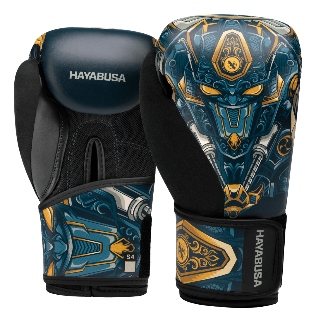 Para rękawic bokserskich Hayabusa S4 Youth Epic dla dzieci z niebiesko-żółtą grafiką robota kosmicznego