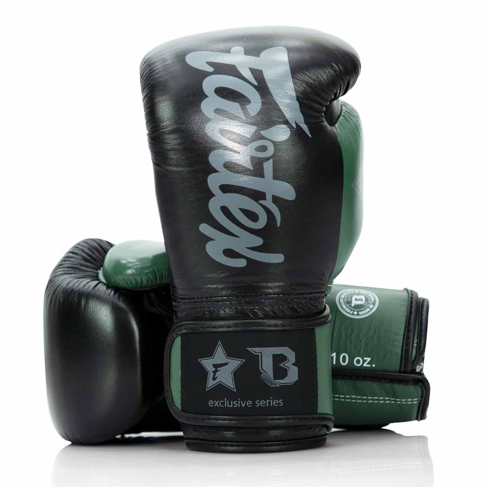 FXB Fairtex-handschoenen in tweekleurig zwart en fluorescerend groen leer