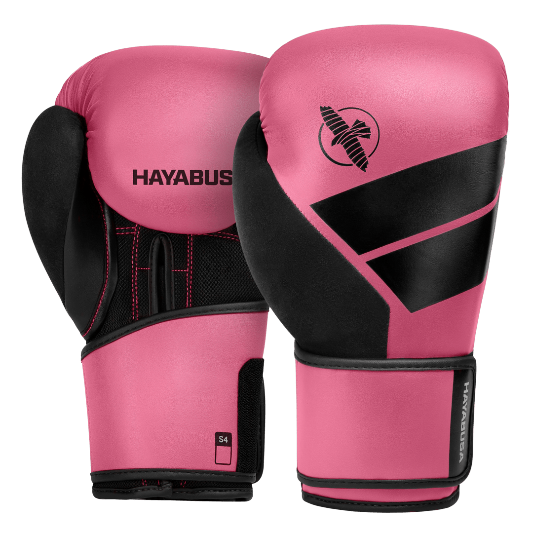 Pair of pink Hayabusa S4 gloves with an ergonomic design