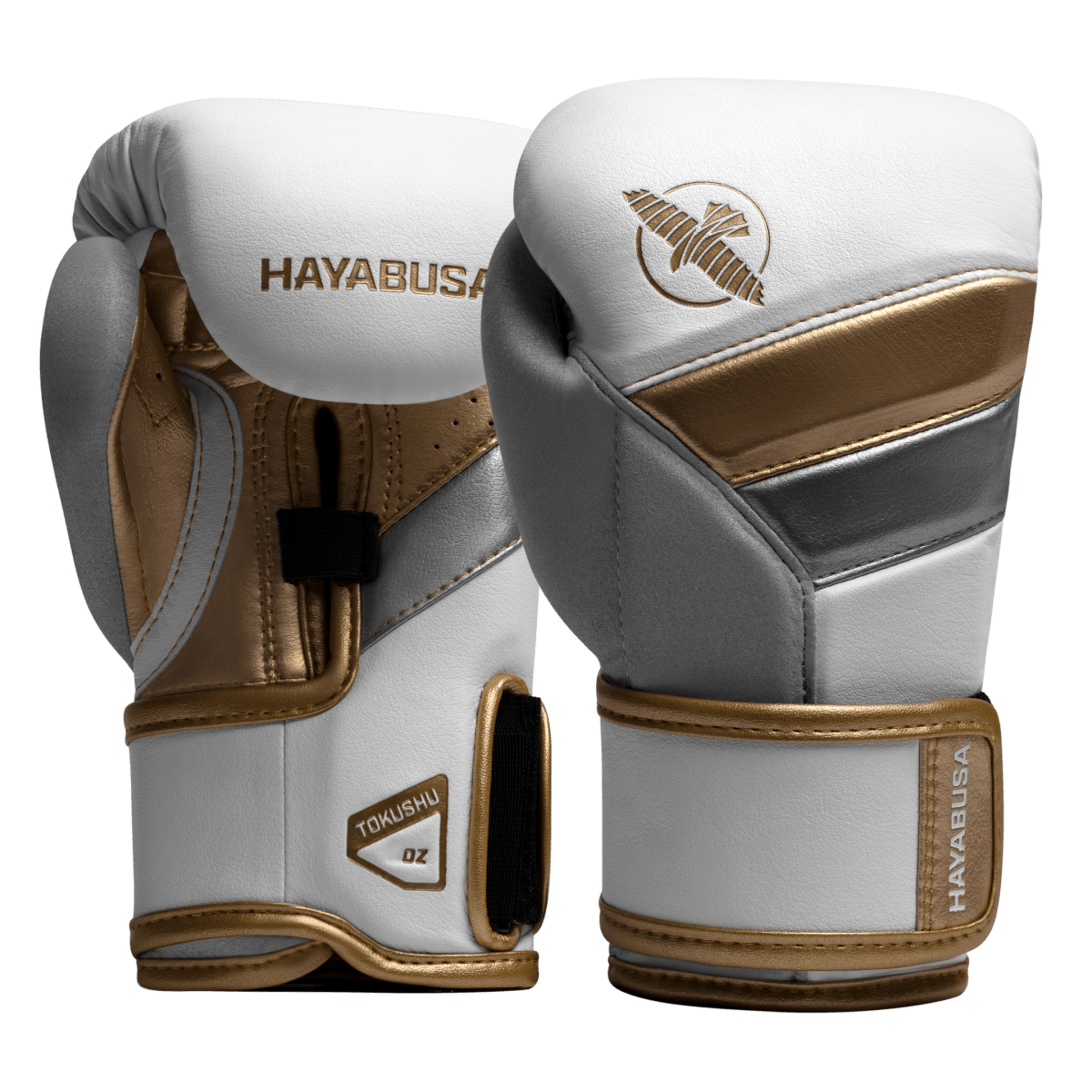 Paar witte handschoenen met gouden afwerking Hayabusa T3 voor kleine atleten