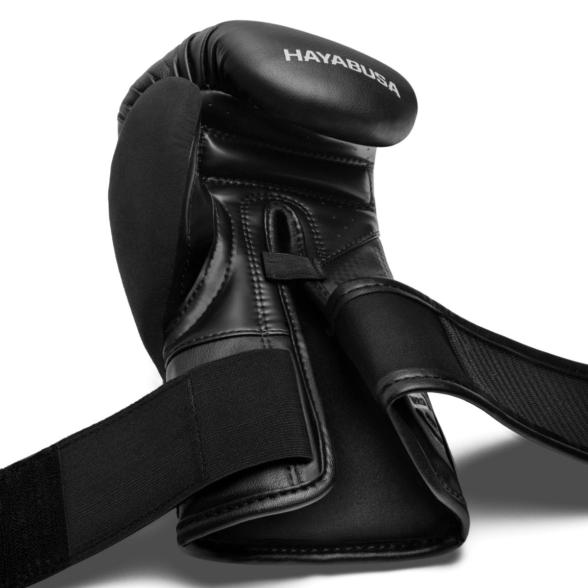Binnenaanzicht van de open dubbele klittenbandsluiting van de zwarte Hayabusa T3-handschoenen