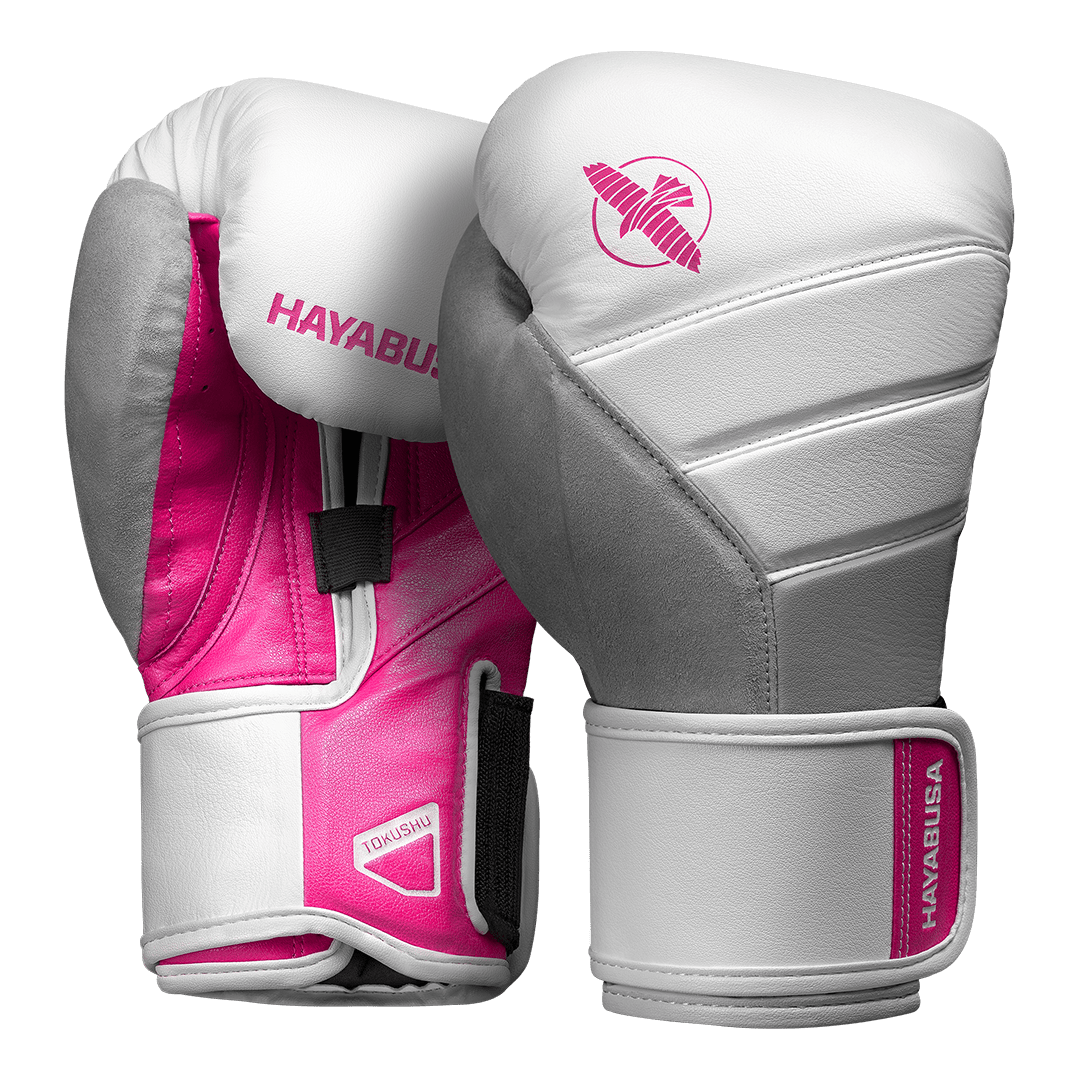 Paar witte handschoenen met roze bies Hayabusa T3