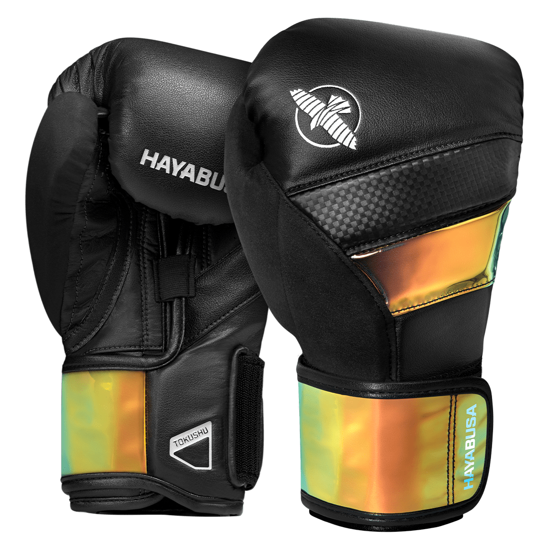 Hayabusa T3 zwarte handschoenen met iriserend iriserend effect.