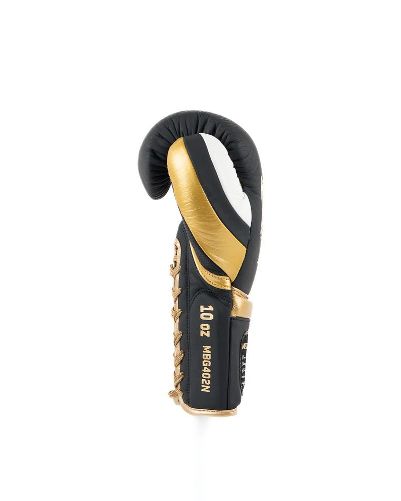 Detail van de zwarte Metal Boxing Legacy Horsehair handschoen, paardenhaar vulling