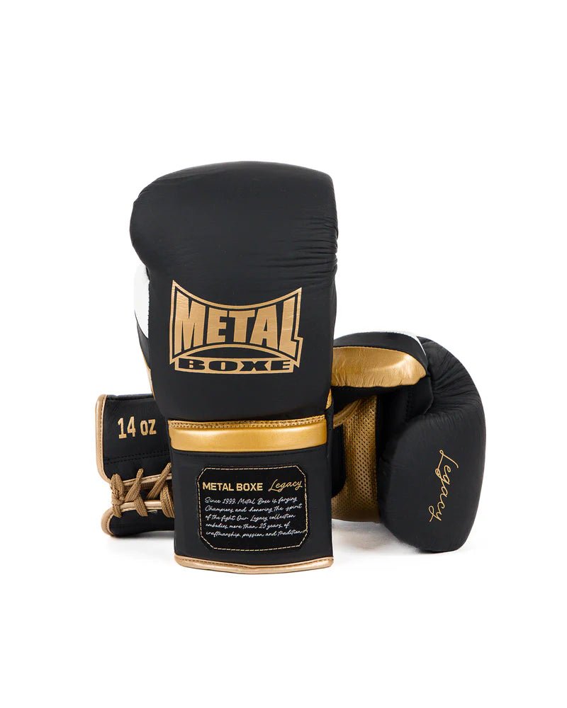 Pereche de manusi Metal Boxing Legacy Sparring negre, protectie profesionala cu sireturi