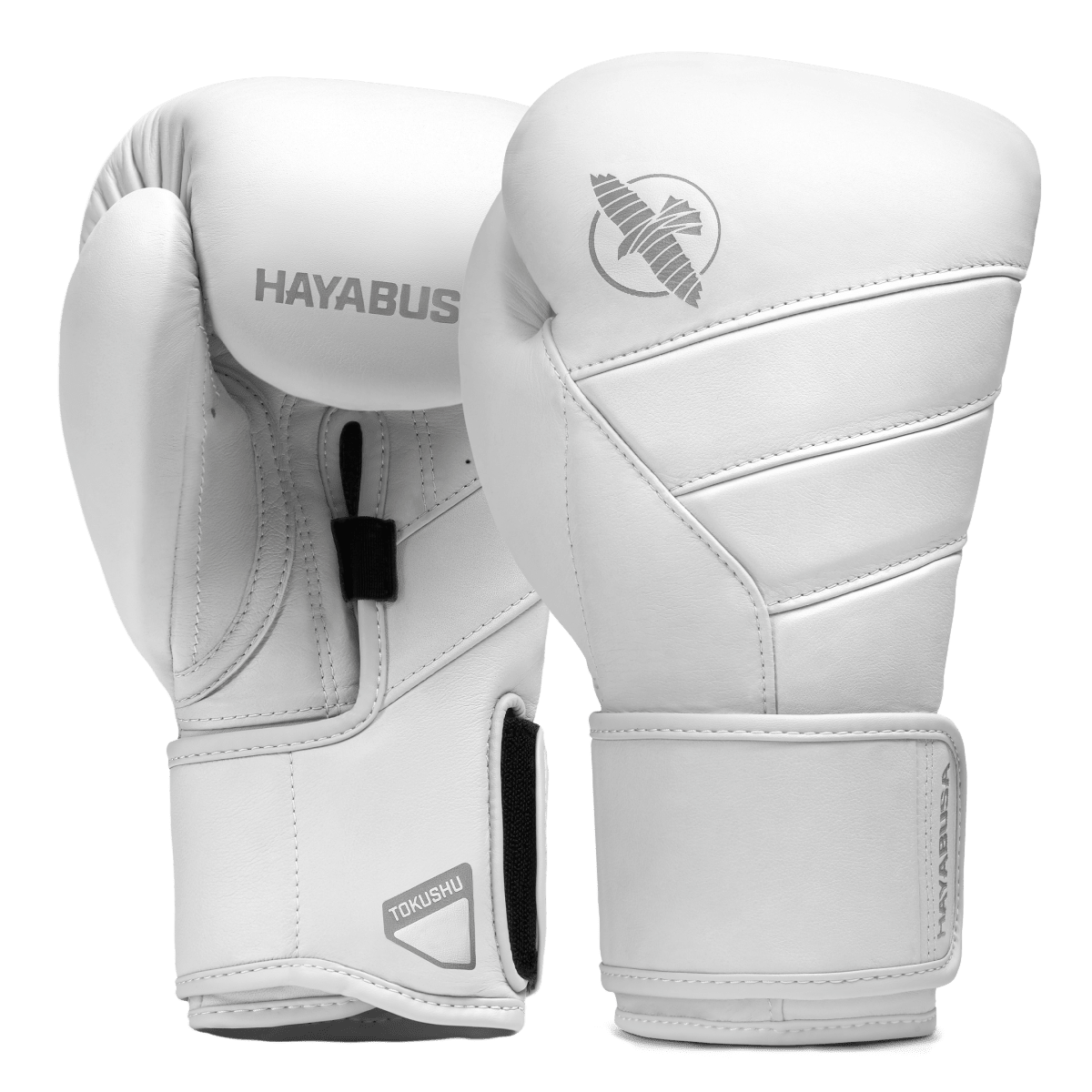 Paar witte Hayabusa T3 Kanpeki-handschoenen voor professionele training
