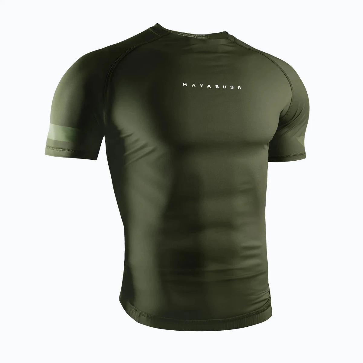 Rash guard Hayabusa Core vert militaire manches courtes pour le grappling.