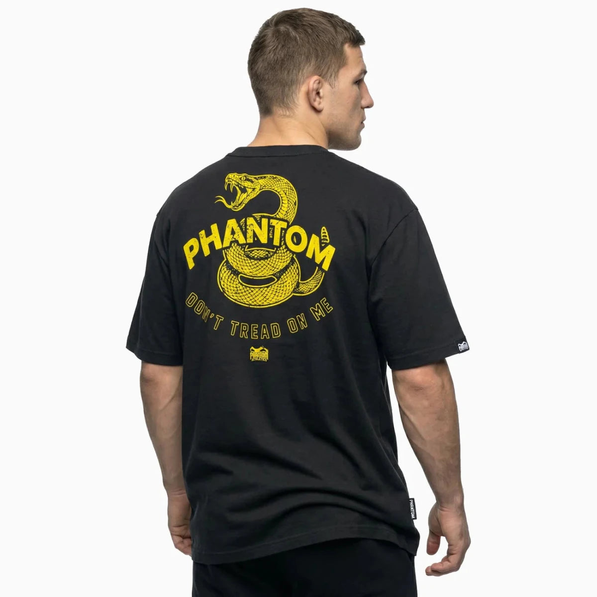 Vue arrière du t-shirt athlétique Phantom Don't Tread On Me avec le graphisme jaune Gadsden Snake