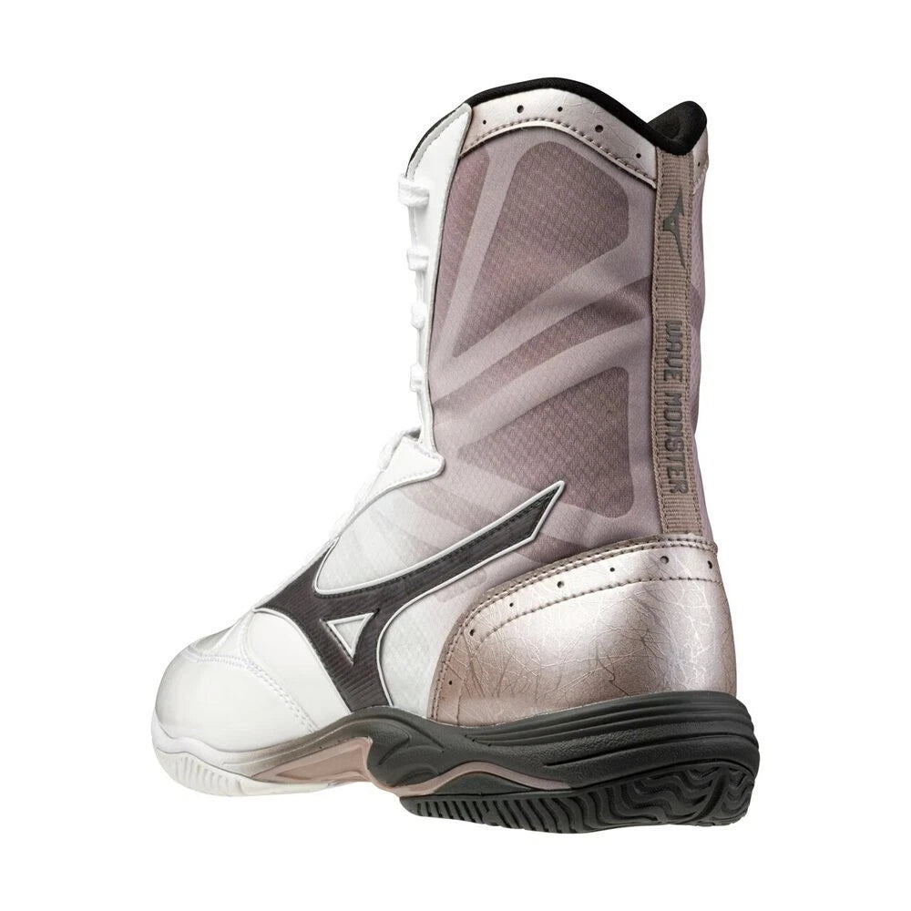 Scarpa da pugilato Mizuno Wave Monster bianca vista laterale.