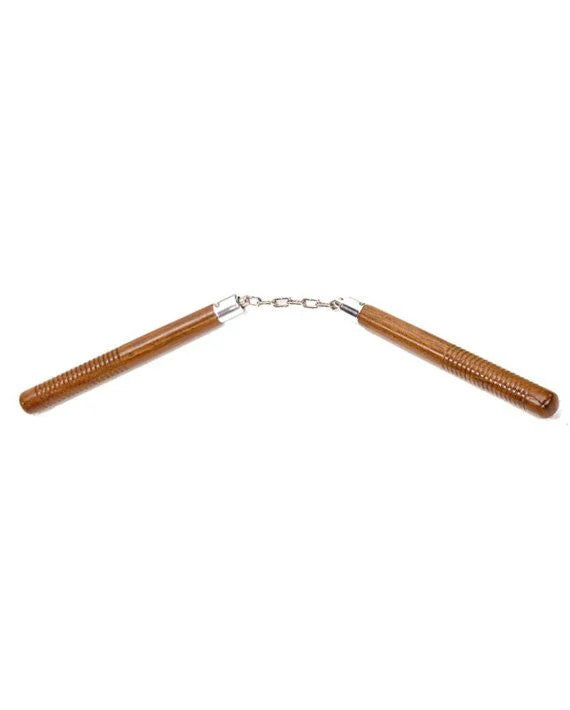 Nunchaku rond en bois naturel avec chaîne
