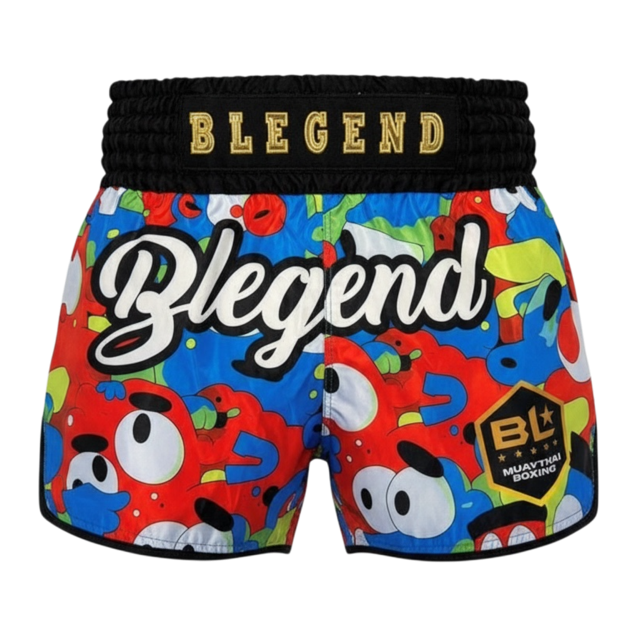 Dziecięce spodenki typu kick thai B LEGEND z kolorową, kreskówkową grafiką.