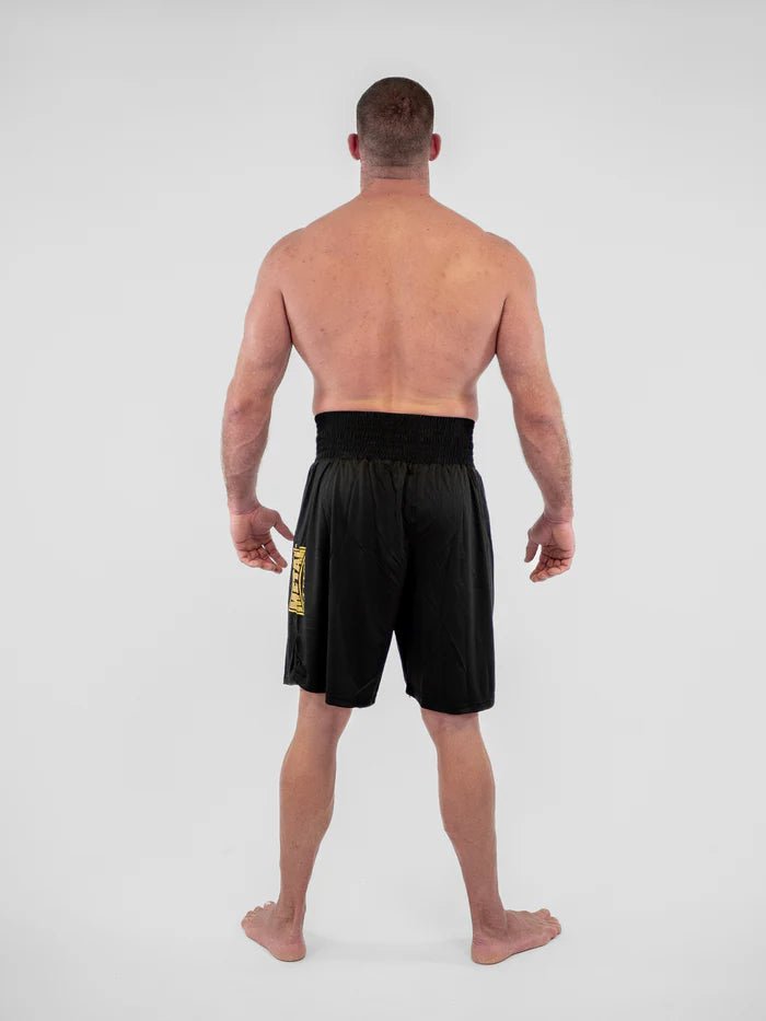 Achteraanzicht zwarte Metal Boxe Water Engelse boksshort met breed elastisch banddetail