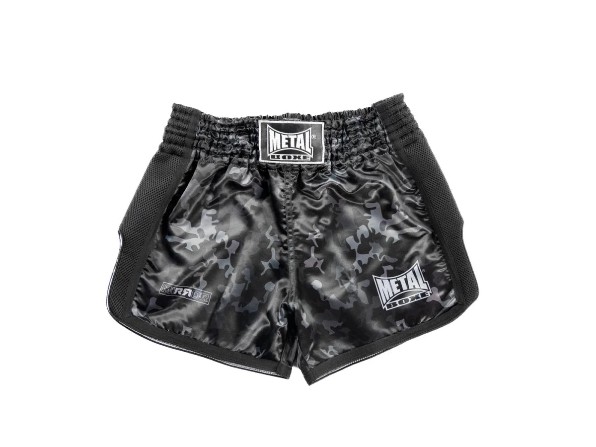 Main front view Kickboxing shorts Metal Boxe Mirror black short cut