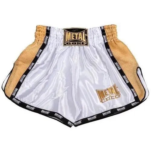 Vooraanzicht kickboksshort voor heren Metal Boxing Extrem wit goud