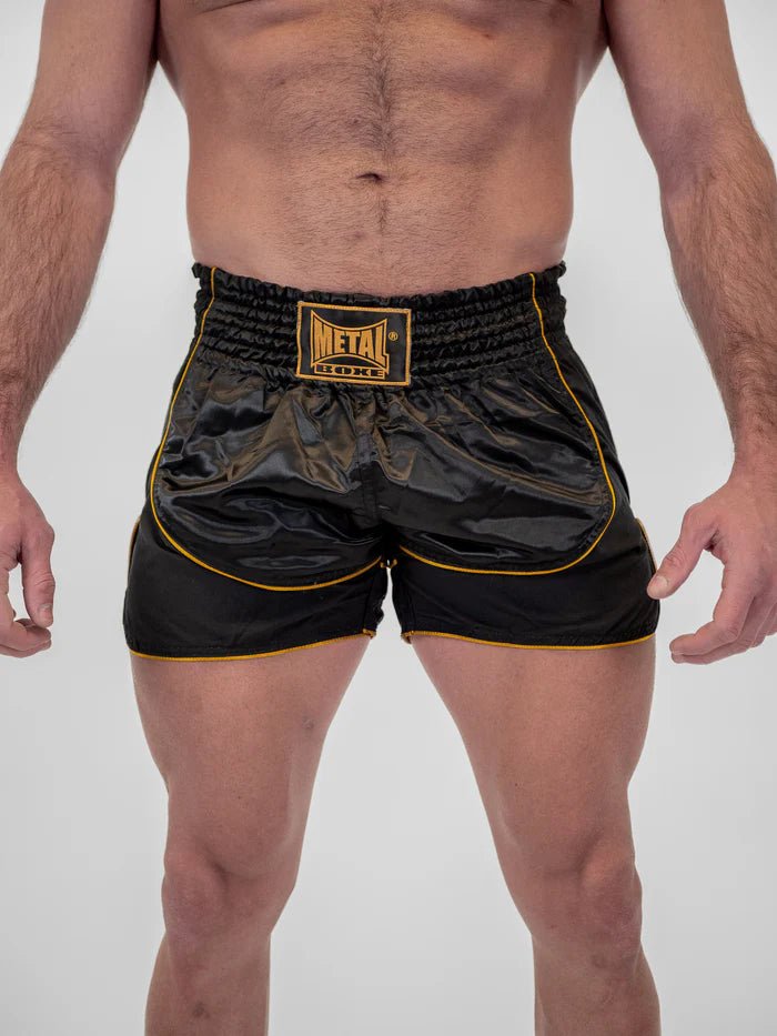 Framifrån Kickboxningsshorts för män Metal Boxing Siam svart guld