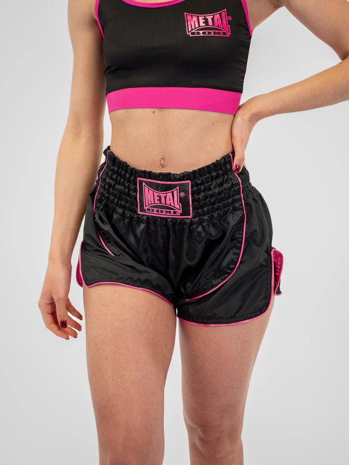 Vue principale de face short Muay Thai femme Metal Boxing Siam noir violet