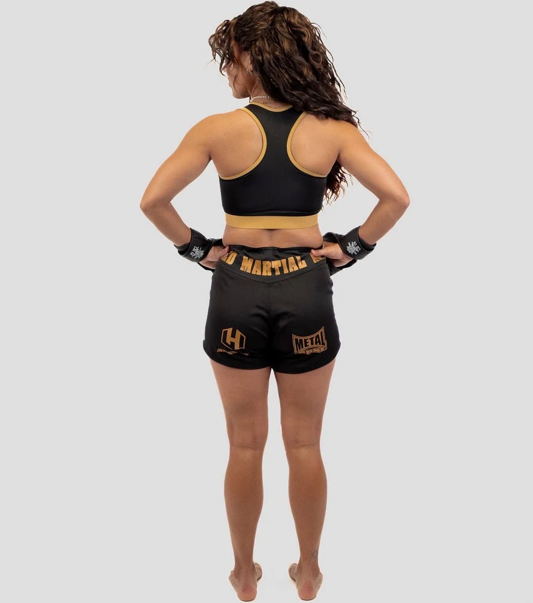 Shorts de luta femininos com visão traseira Metal Boxing Hexagon ajuste ergonômico