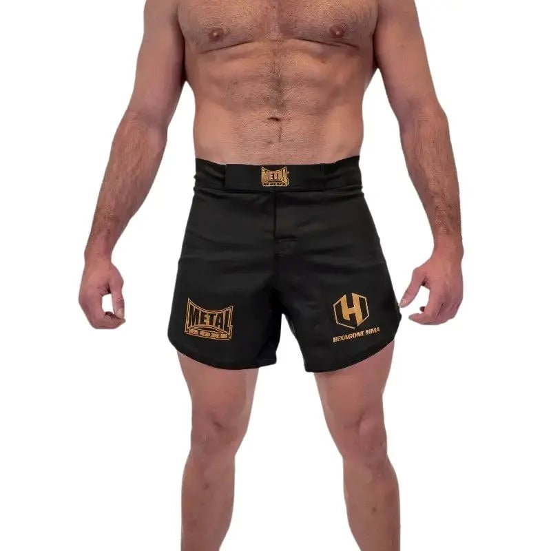 Huvudvy framifrån MMA Metal Boxing SPE Hexagon herrshorts svarta