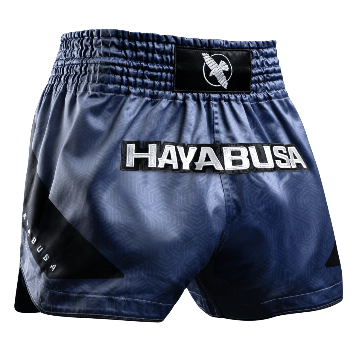 Short Muay Thai Hayabusa Core bleu vu de face en tissu satiné