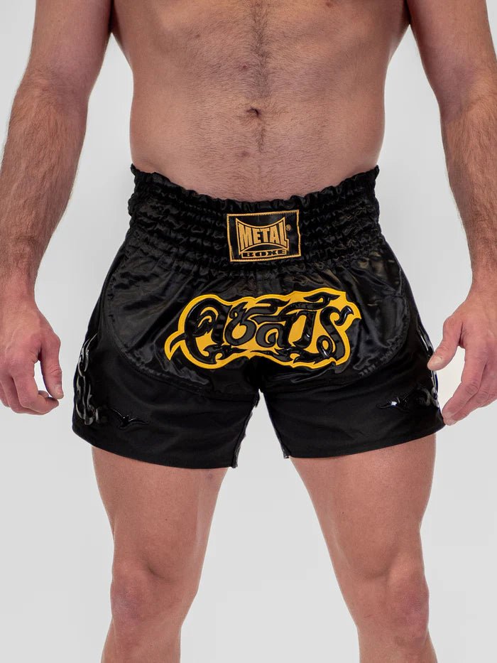 Vooraanzicht Muay Thai herenshort Metal Boxing Lumpinee zwart