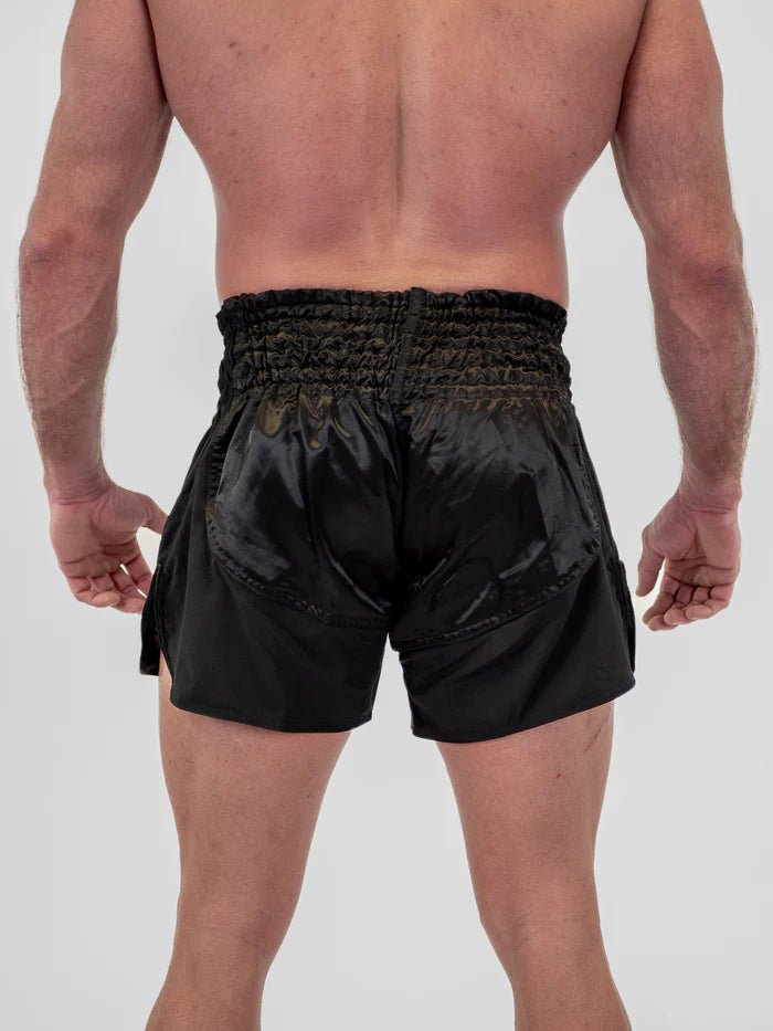 Achteraanzicht Kickboksbroek heren Metal Boxing Lumpinee zwart ergonomische snit