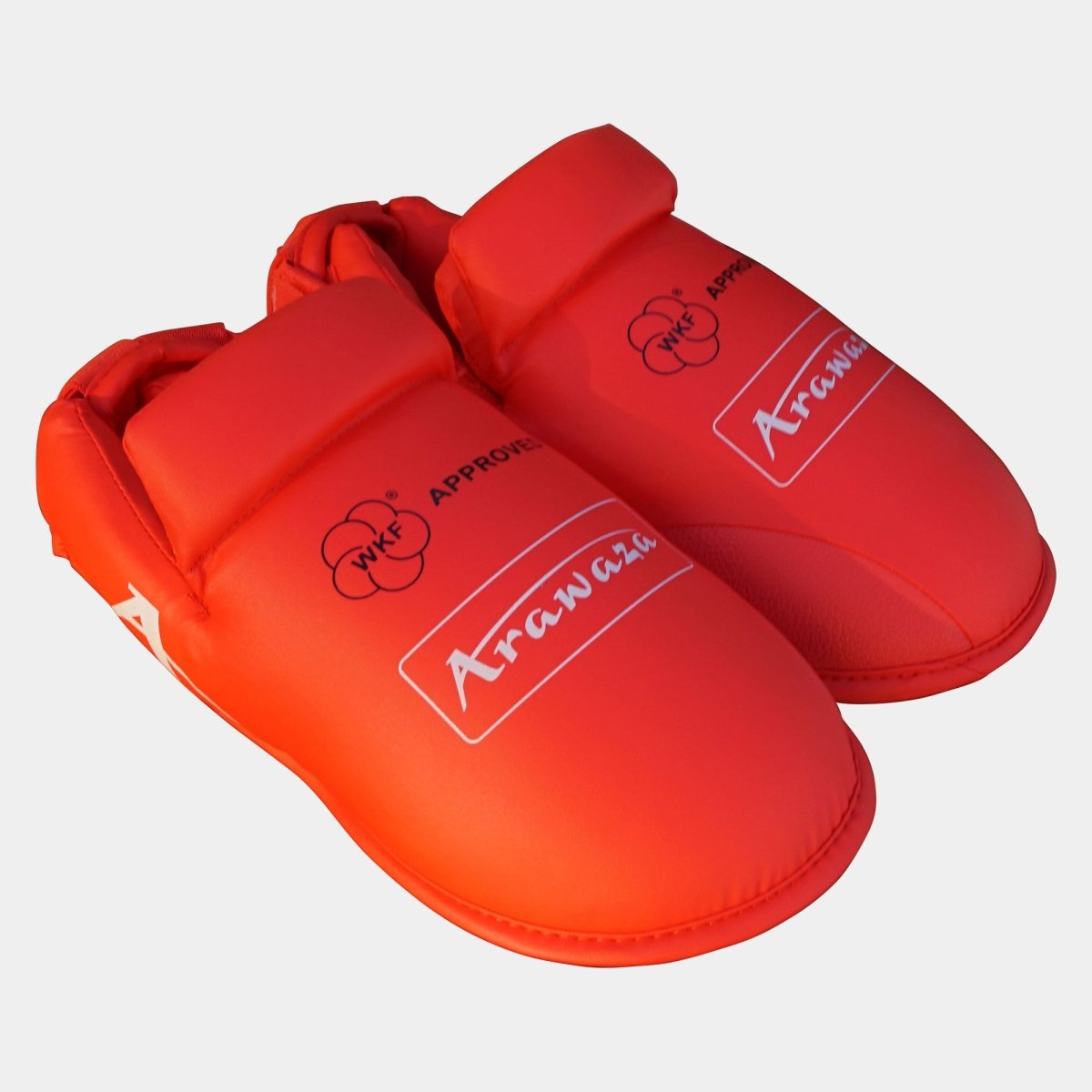 Arawaza WKF Protège-pieds homologués rouges, protection ergonomique pour enfants et adultes