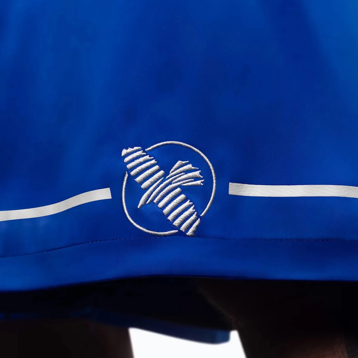 Geborduurde Hayabusa-logopatch op blauwe boksshorts
