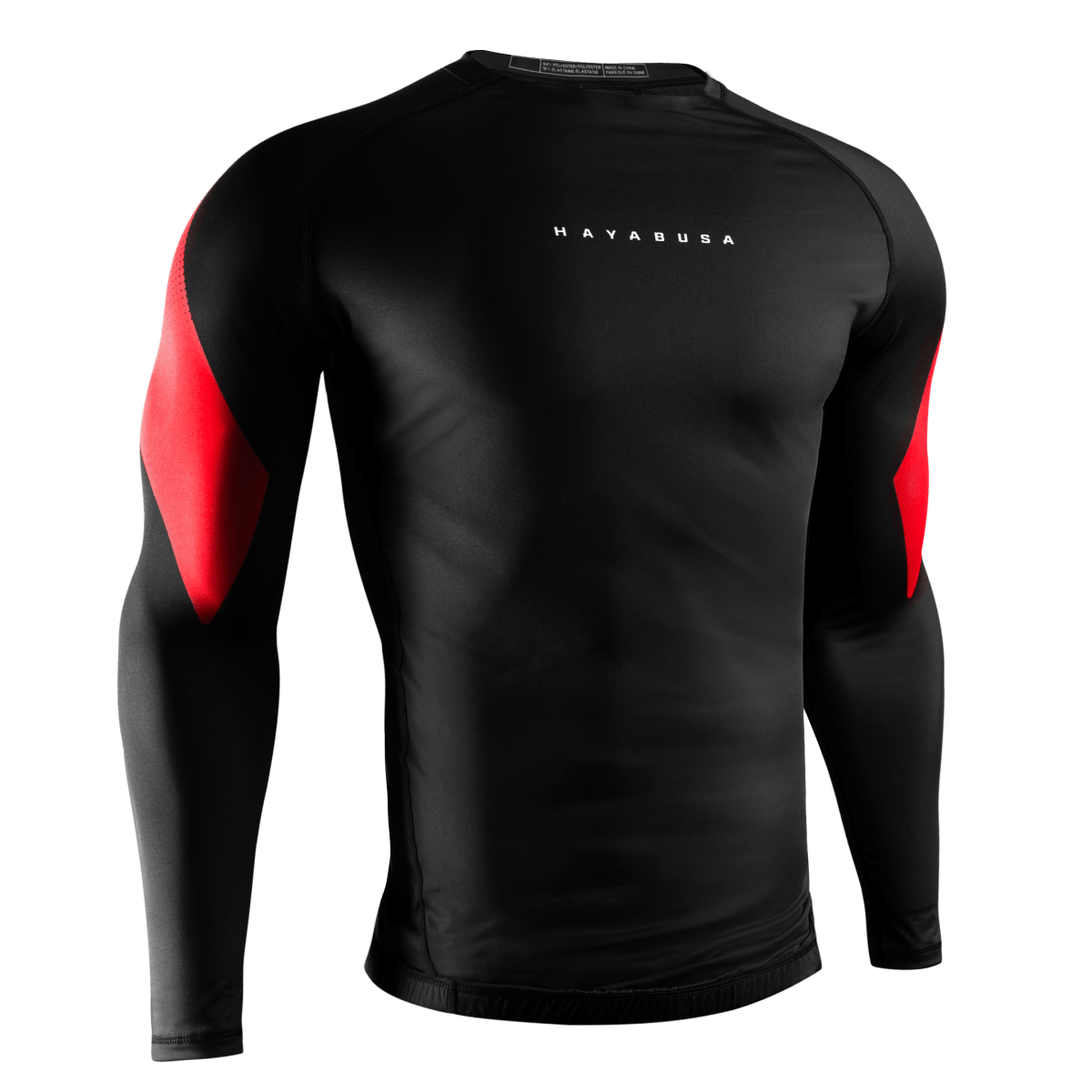 Vue de face du rashguard noir Hayabusa Pro Ranked, coupe élite pour les ceintures noires