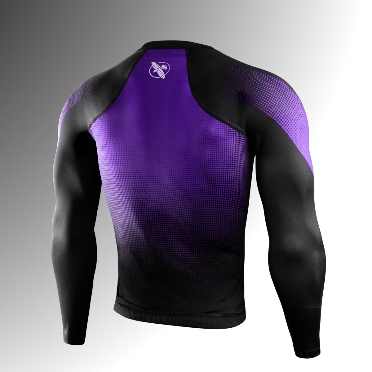 Vue arrière du rashguard violet Hayabusa Pro Ranked, tissu ultra résistant 200 GSM