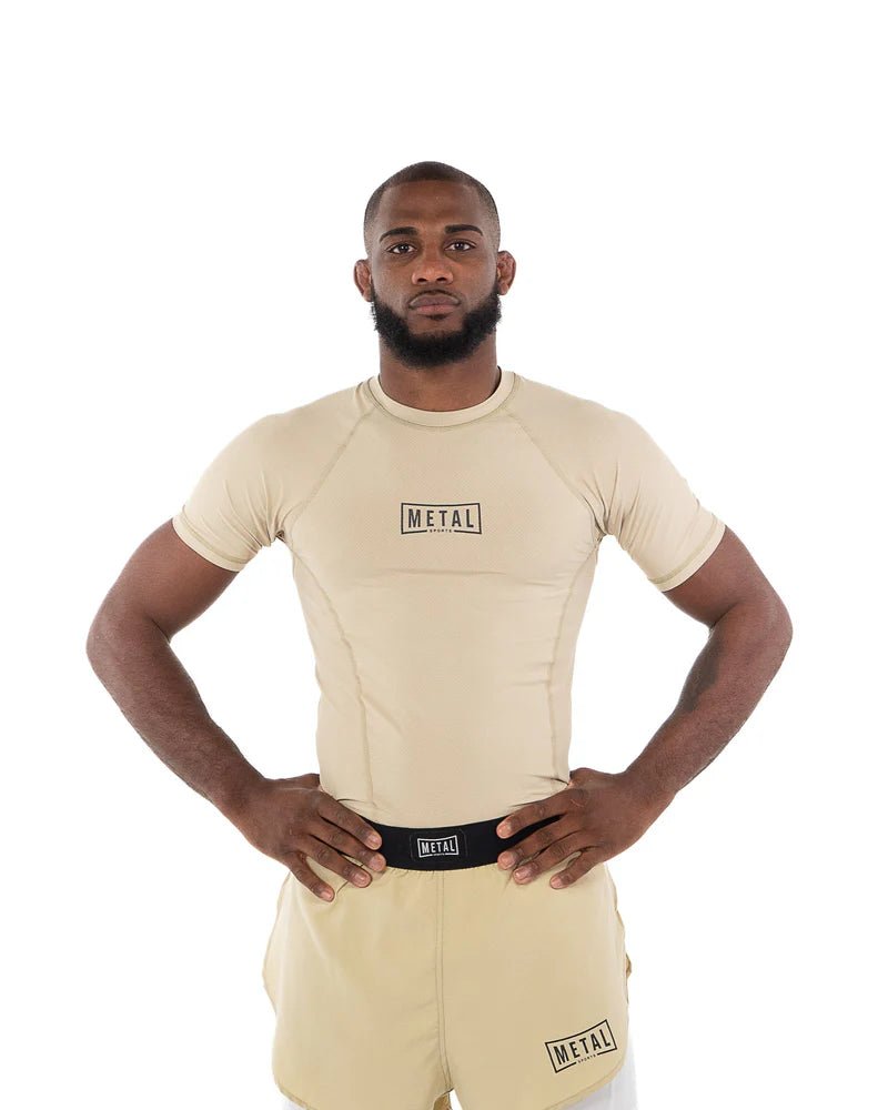 Vista frontale principale rashguard performance Metal Boxe beige collezione Metal Sports