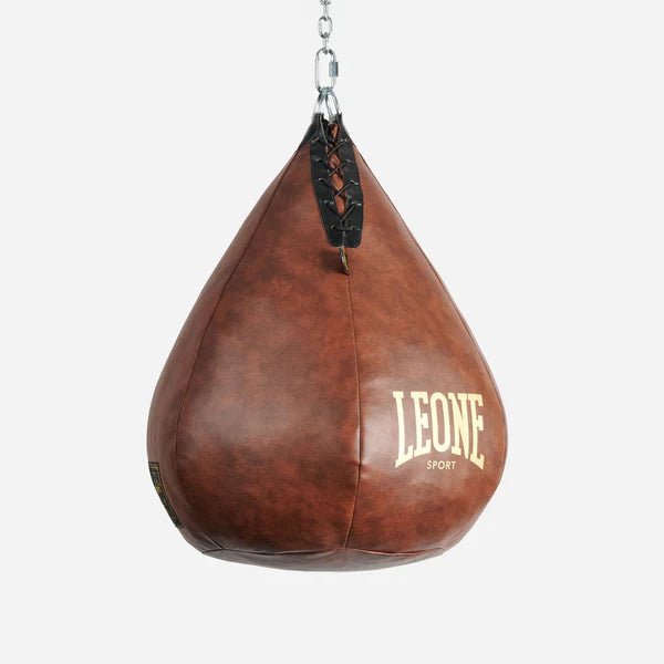 Vista frontal da bolsa pêra Leone 1947 Mercurio Vintage em couro marrom estilo retrô