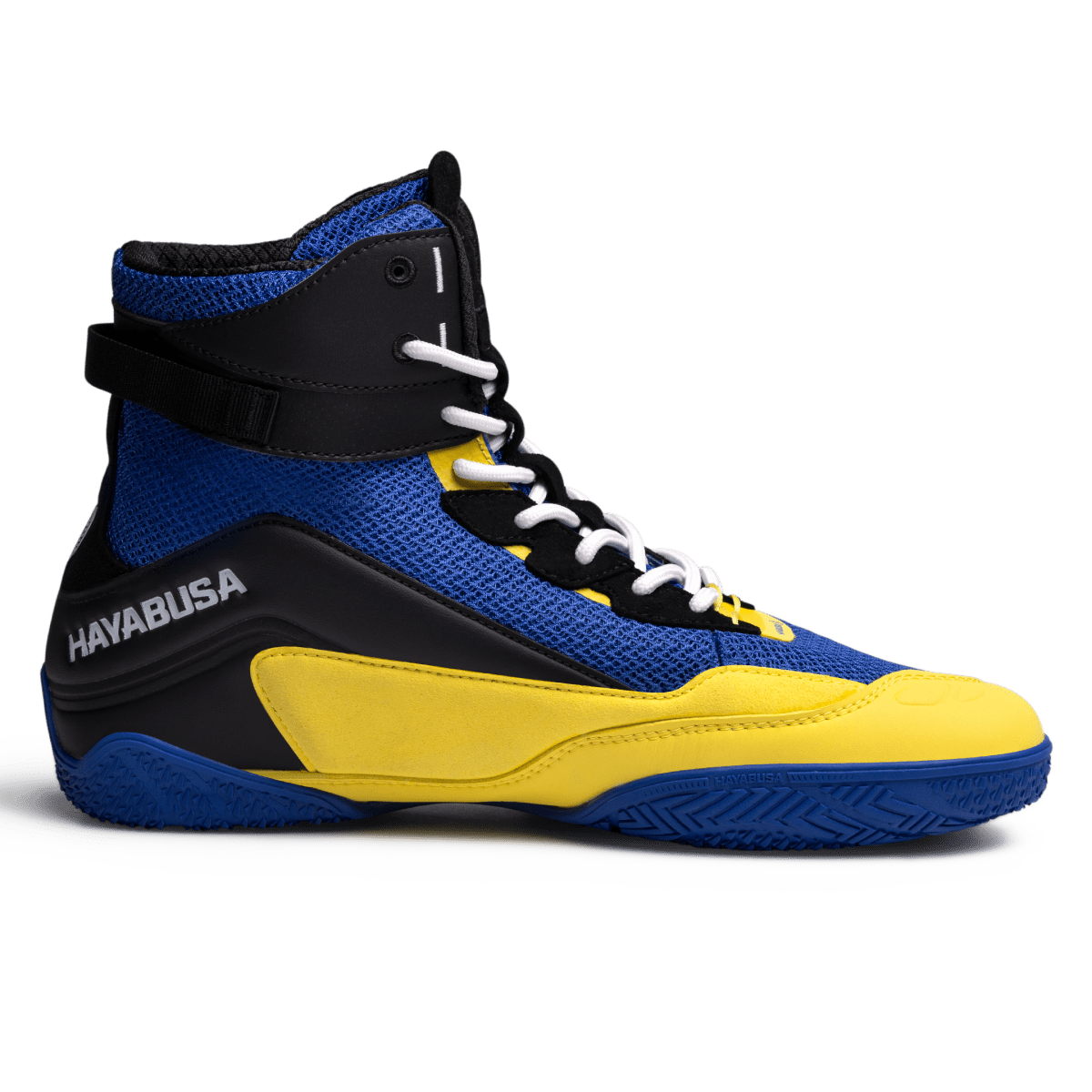 Detalj av gummisulan med hög dragkraft på de blågula Hayabusa Talon-skorna