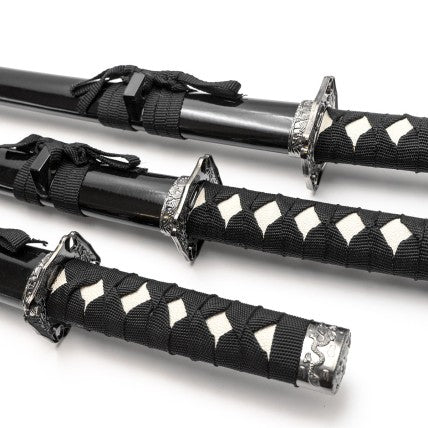 Set de 3 Katanas décoratifs noirs avec support