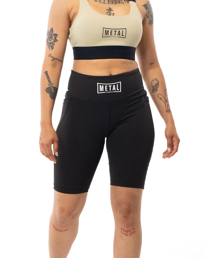 Vue principale de face Short de compression femme Metal Boxing noir collection Metal Sports