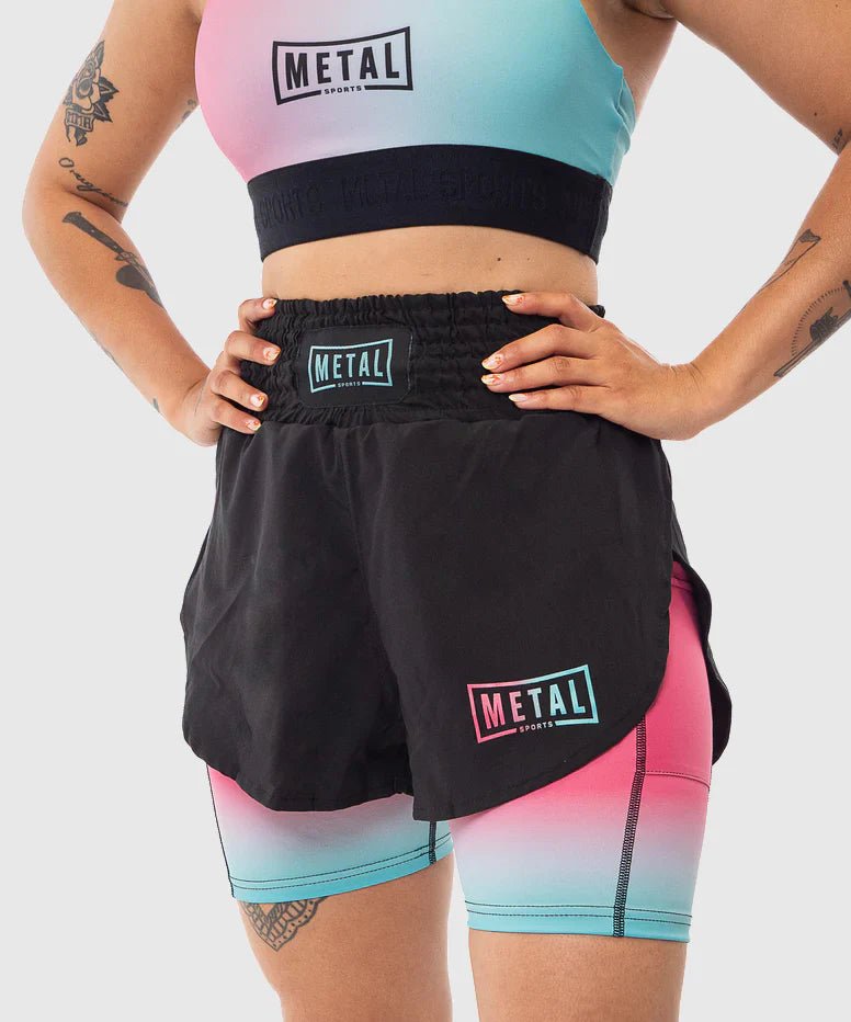 2in1 Metal Boxing Miami Vibe damesshort met geïntegreerde compressie voor MMA en Kick.