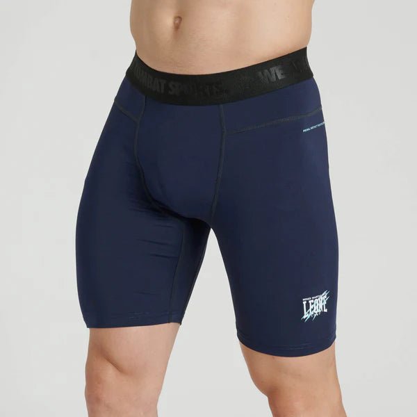Vedere frontală a pantalonilor scurți de compresie Leone Primal Instinct albaștri