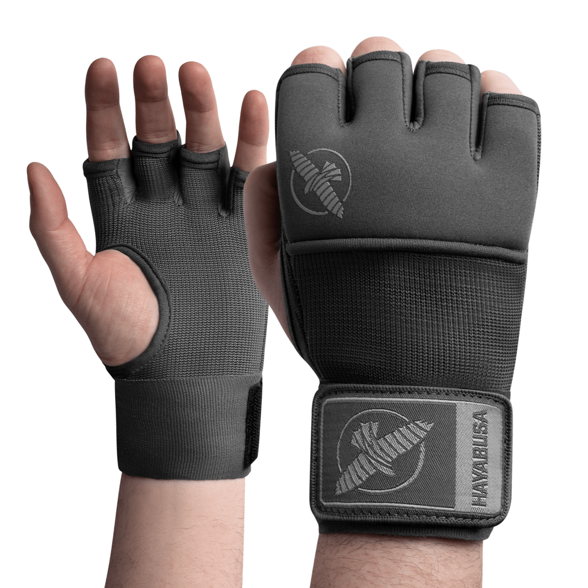 Vue de face des sous-gants gris Hayabusa Deluxe Quick Wraps