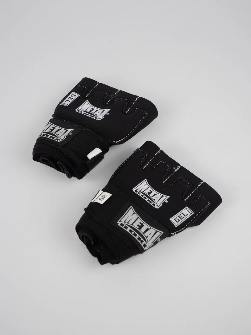 Paire de sous-gants Metal Boxing Gel Shock noirs avec bandes intégrées de 3 mètres