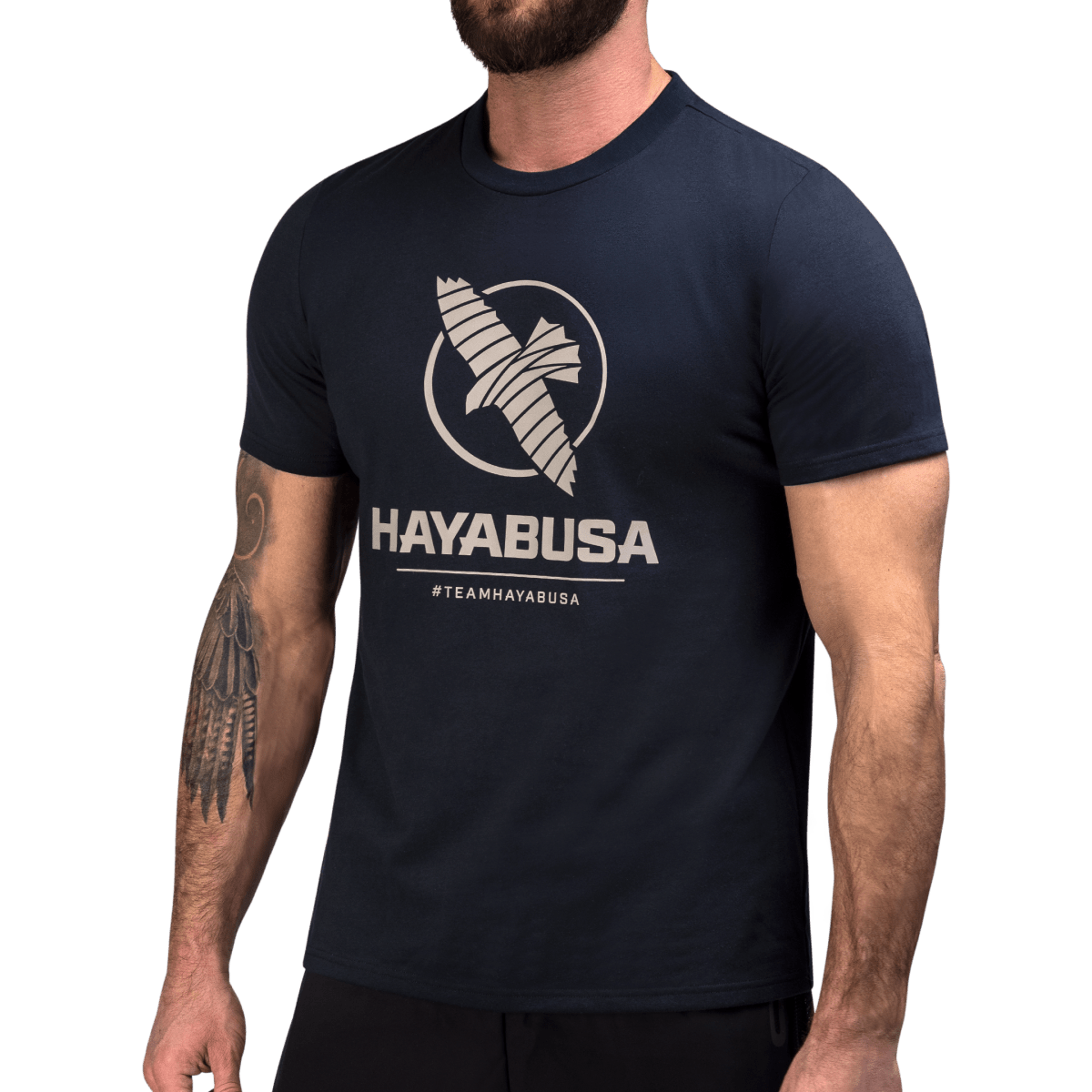 Vue de face du t-shirt VIP homme Hayabusa bleu nuit avec imprimé devant