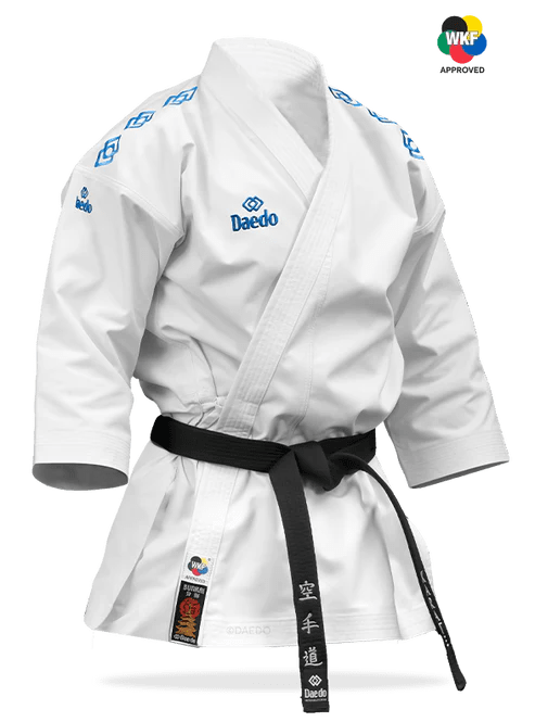 Set uniformă Karate Daedo Kata Premier League cu jachetă dublă și pantaloni.