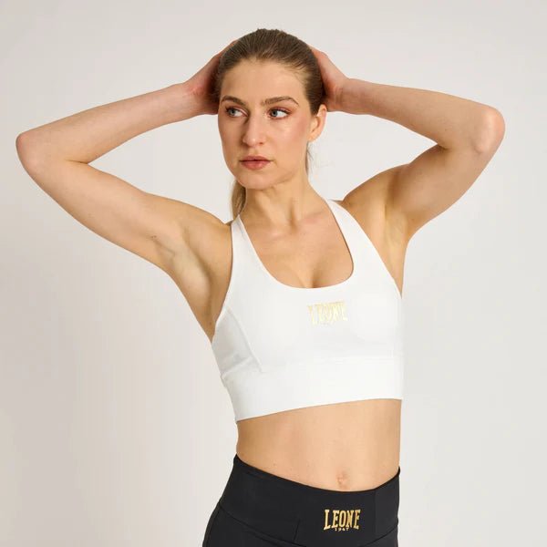 Vedere frontală a topului sport alb Leone DNA pentru antrenament intens